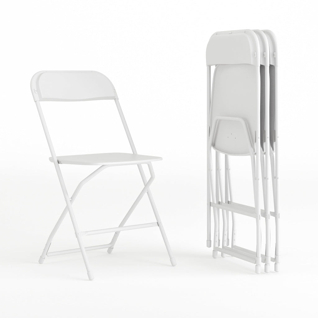 4 Pack, Hercules Series Plastic Folding Chair - White - 650LB Weight Capacity Comfortable Event Chair-Lightweight Folding Chair