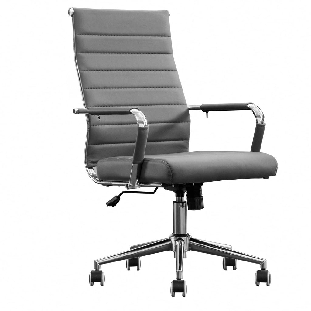 Office Chair Ribbed, Modern Leather Conference Waiting Room Chairs,Ergonomic Office Desk Chair, High Back Executive Computer Chair, Adjustable Swivel Chair with Arms (Gray)