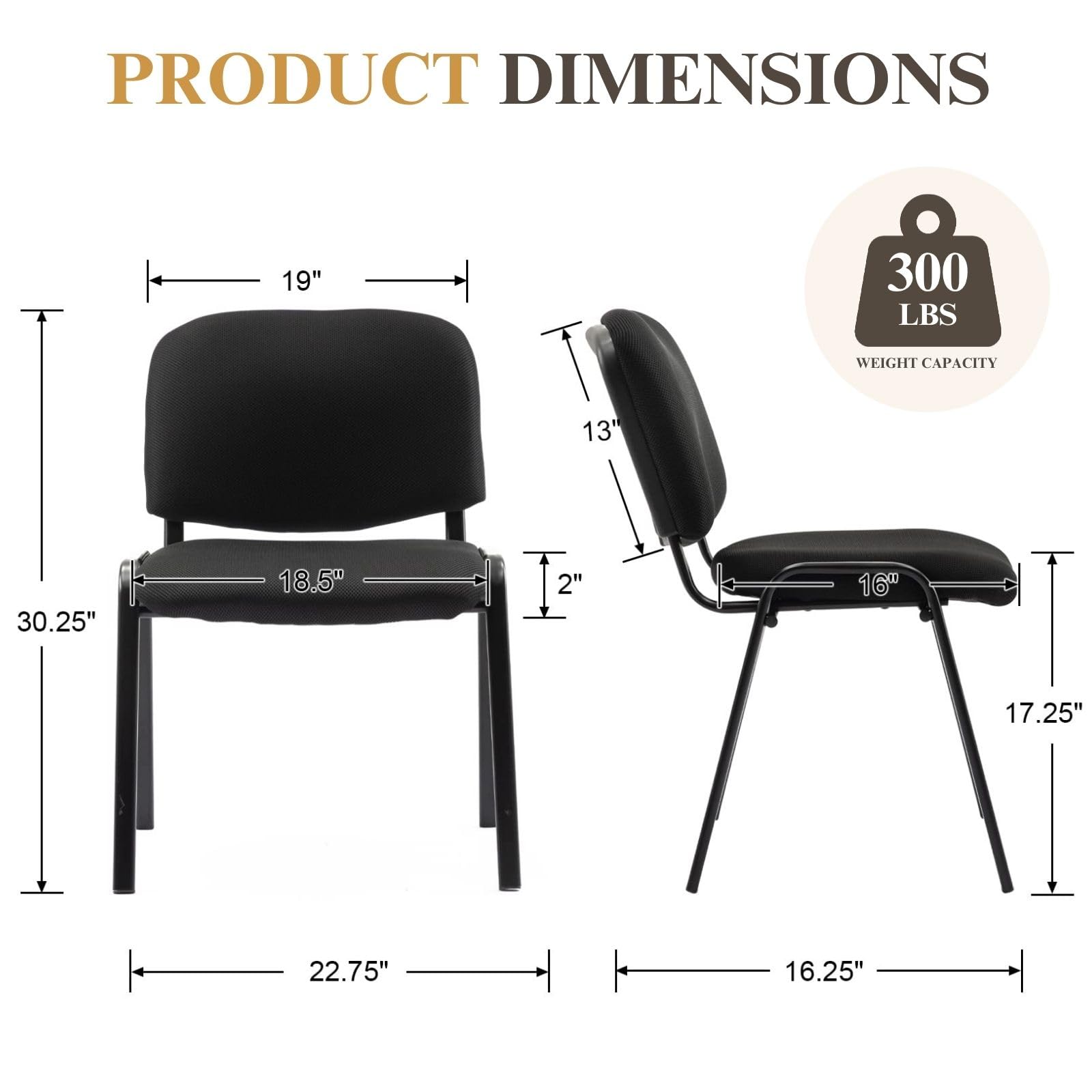 Set of 20, Black Mesh Fabric, Stackable Mesh Office Chairs, Reception Waiting Room Chairs with Padded Seat & Back, Armless No Wheels Conference Chairs for Office,Training, Meeting, Event