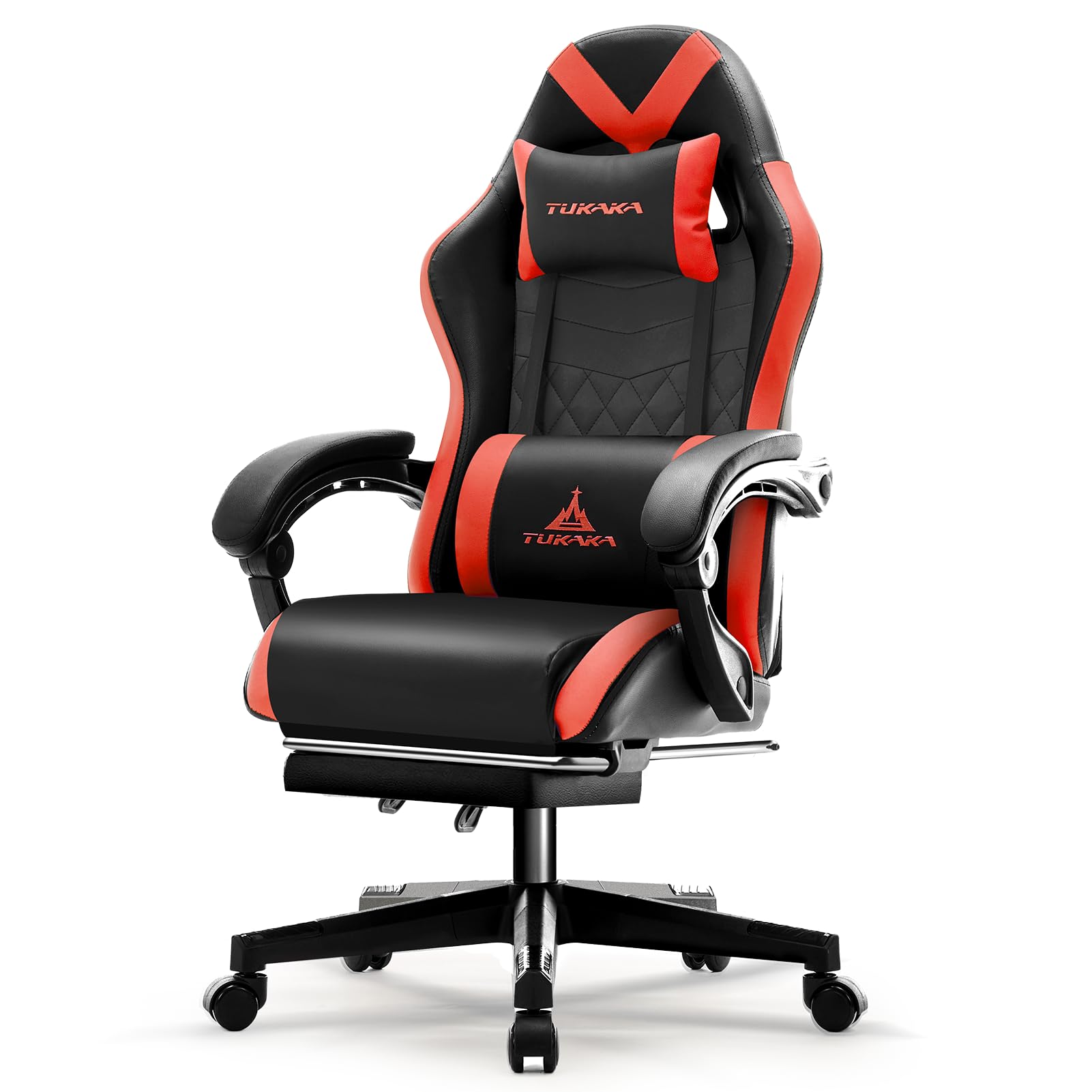Gaming Chair,Ergonomic Massage Computer Office Desk Chair with Footrest,Pocket Spring Cushion,Reclining Leather Adjustable Gamer Chair with Headrest and Lumbar Support,Red