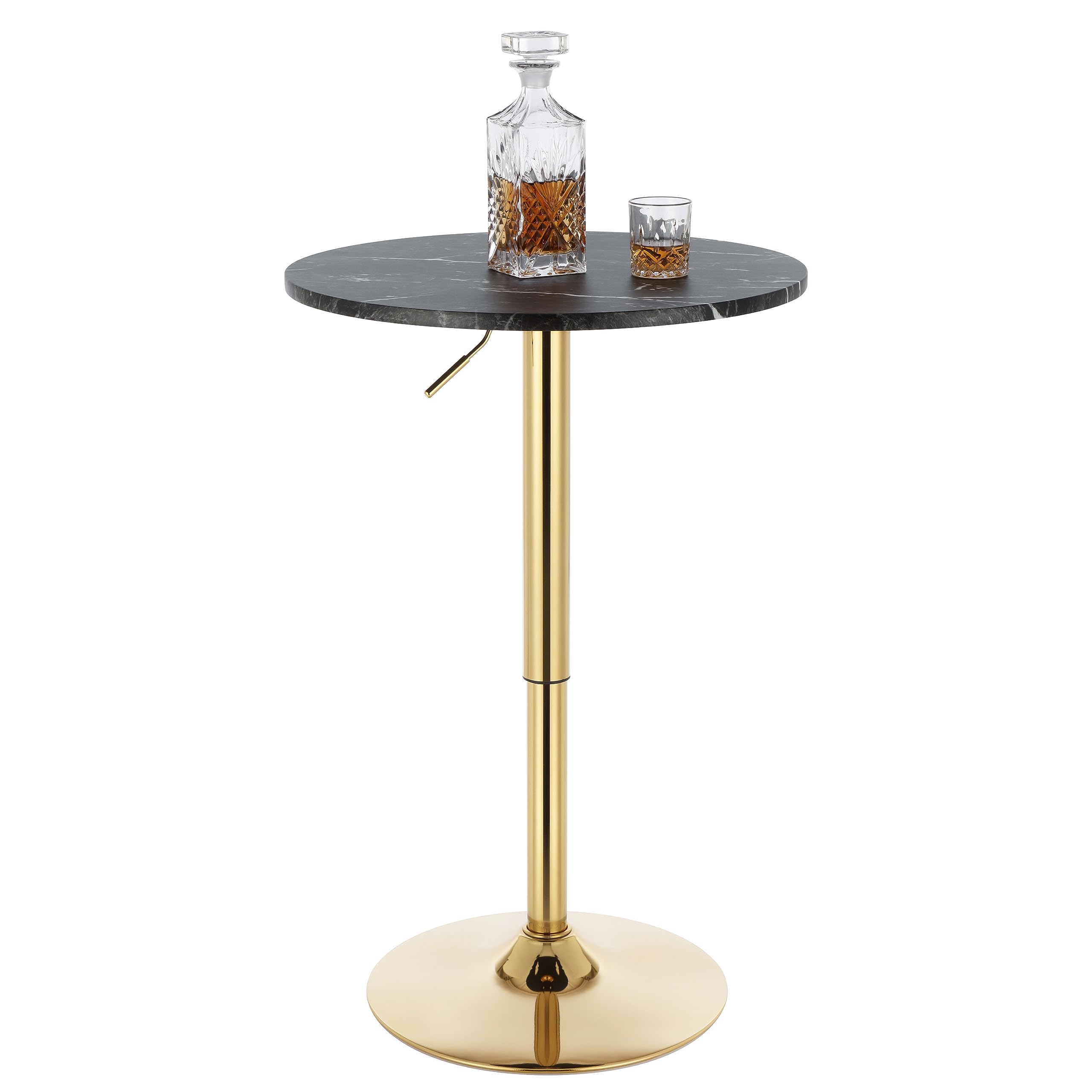 Finnhomy 24" Round Cocktail Bar Table with Metal Base, Tall Bistro Pub Table, Adjustable 27.9"-35.4" Counter Bar Height for Kitchen, Dining Room, Living Room, Easy Assembly, Black&Gold