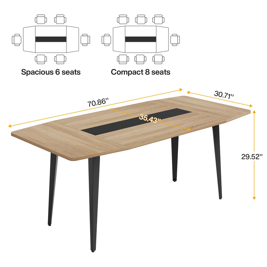 6FT Conference Table, 70.86L x 35.43W x 29.52H Inches Boat Shaped Meeting Table, Modern Seminar Table for Office Meeting Conference Room (Light Wood Grain, 6ft)