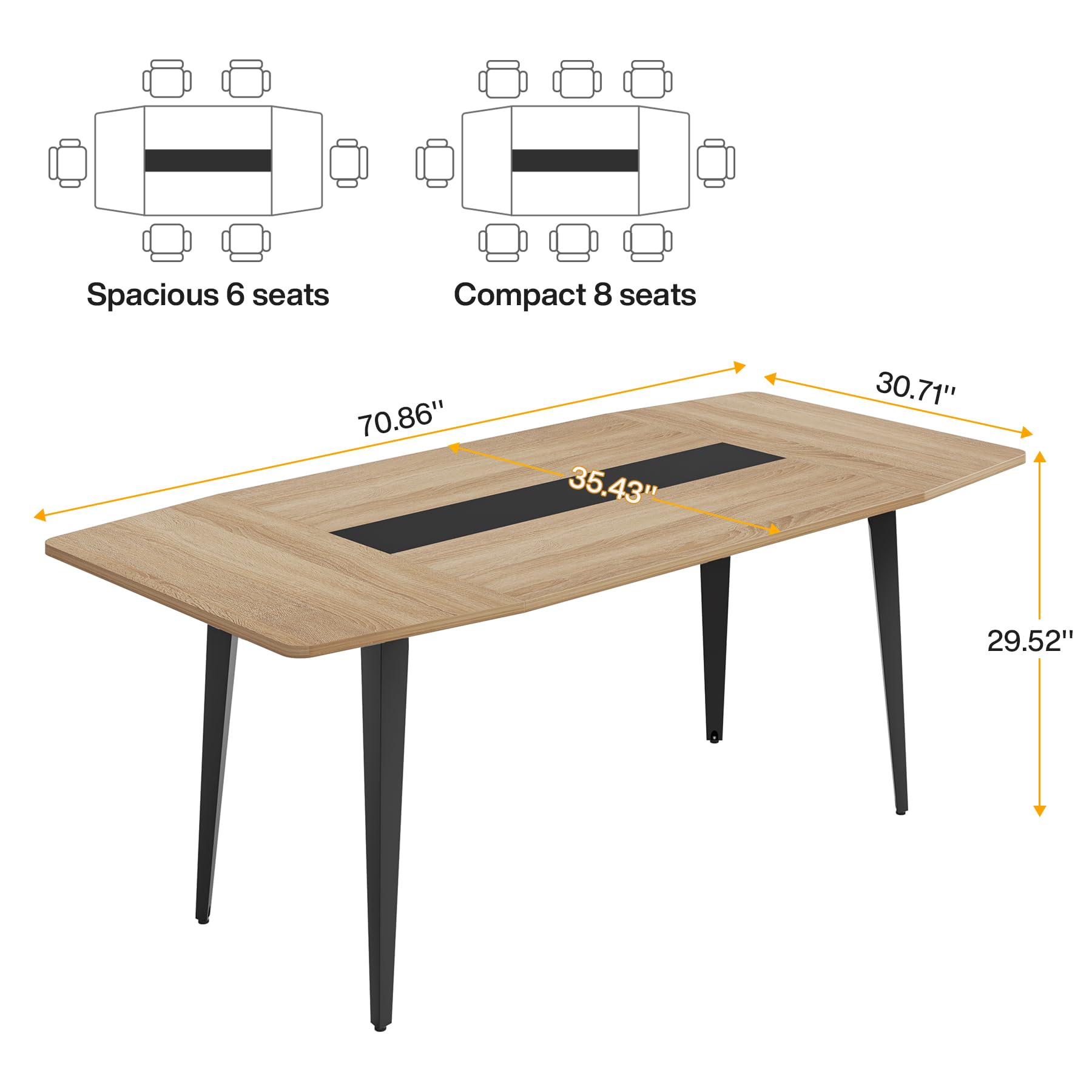 6FT Conference Table, 70.86L x 35.43W x 29.52H Inches Boat Shaped Meeting Table, Modern Seminar Table for Office Meeting Conference Room (Light Wood Grain, 6ft)