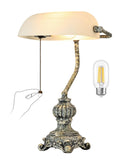 Retro White Matted Glass Bankers Desk Lamp,LED Bulb Included
