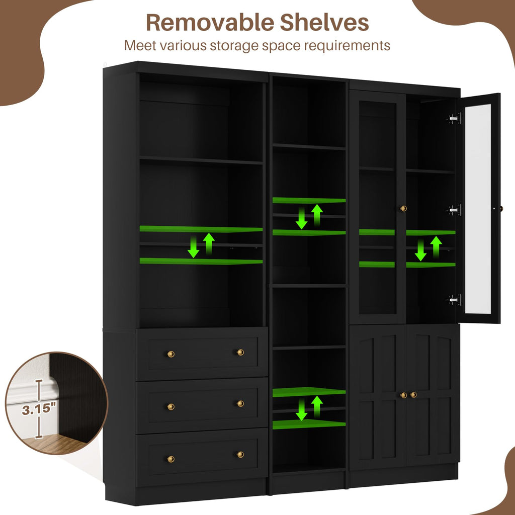 80" H Bookshelf with Adjustable Shelves and Thickened Top Panel