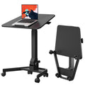 Foldable Mobile Standing Desk, Pneumatic Height Adjustable Rolling Sit Stand Desk, 90° Tiltable Portable Laptop Cart on Wheels, Mobile Desk Workstation for Home Office, Easy to Fold