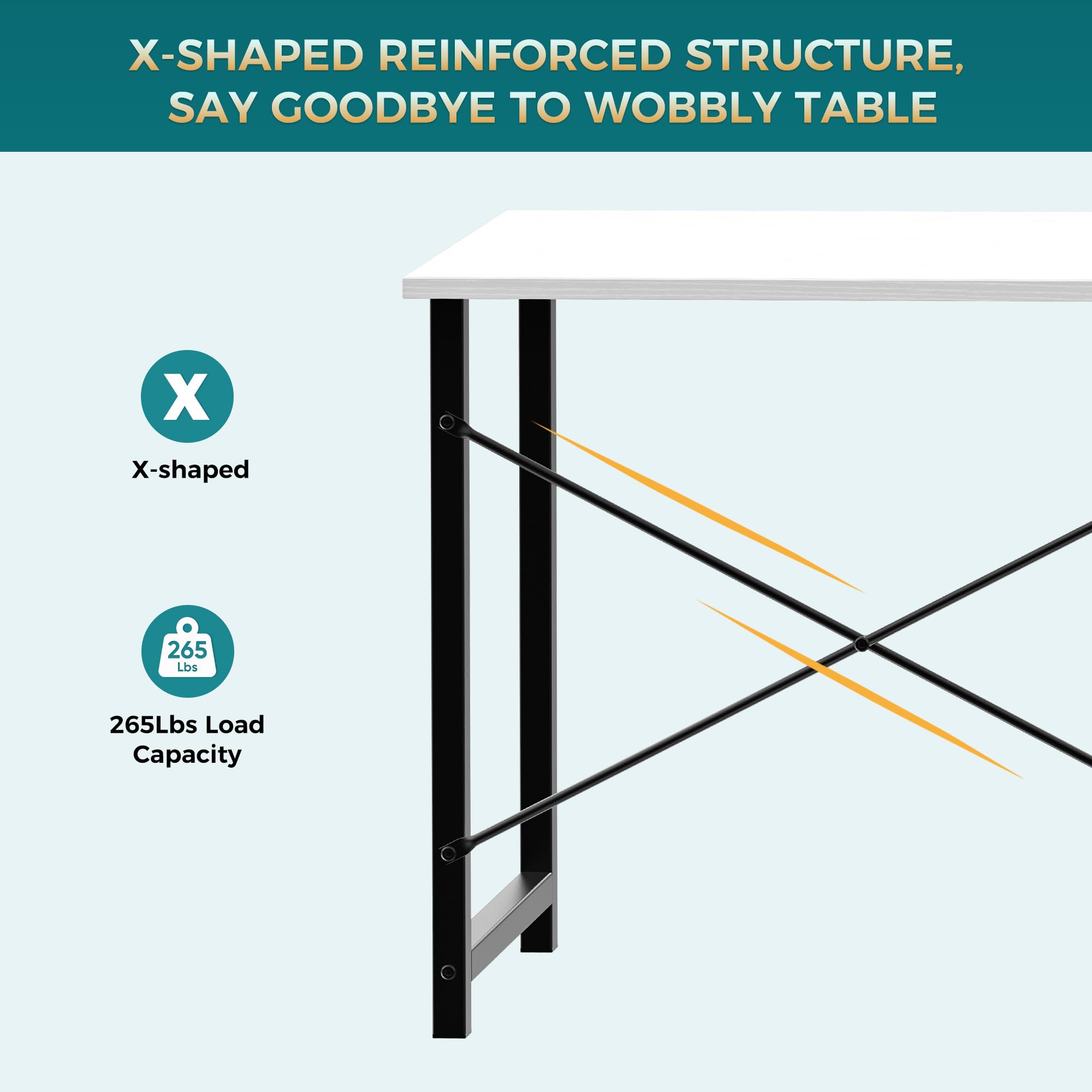 47 Inch Computer Desk for Home Office, Modern Study Work Table Simple Modern Style for Bedroom Small Space, Writing Desks with X-Shaped Reinforcement, Wood White