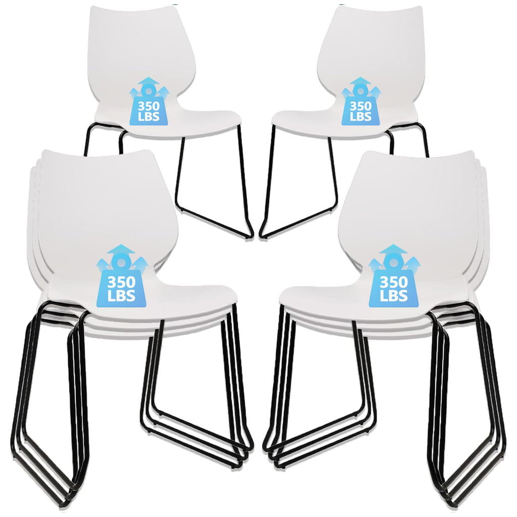 Stackable Waiting Room Chair, Stacking Office Chair with Ergonomic Lumbar Support and Metal Legs, Plastic Desk Chairs for Conference School Church Guest Reception ,White