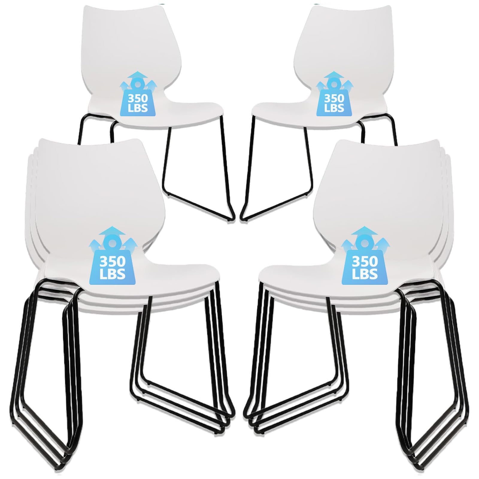 Stackable Waiting Room Chair, Stacking Office Chair with Ergonomic Lumbar Support and Metal Legs, Plastic Desk Chairs for Conference School Church Guest Reception ,White