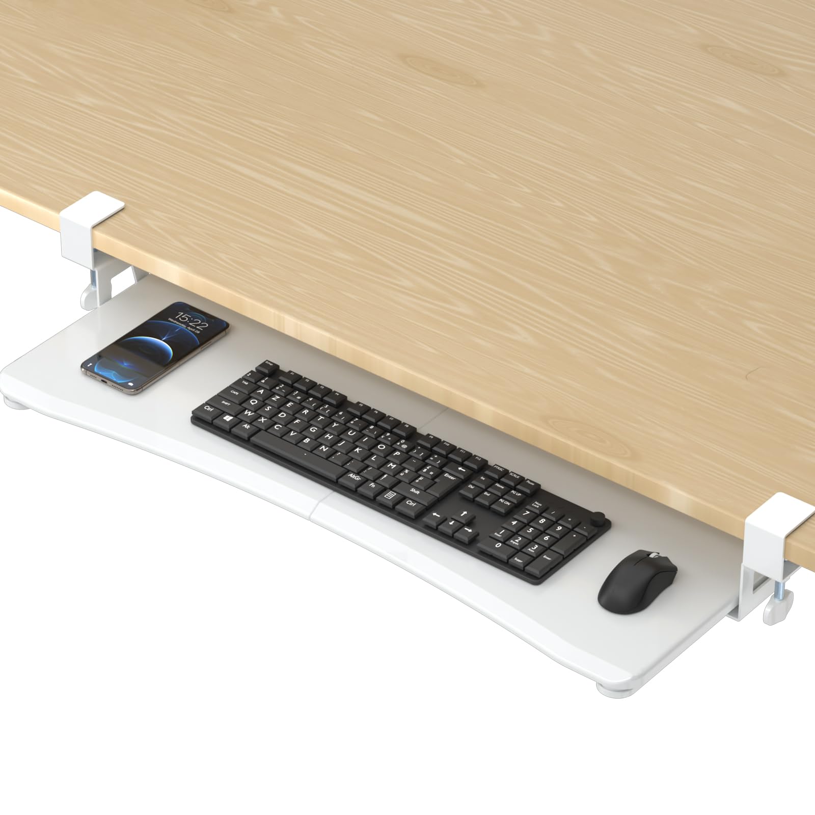 Large Keyboard Tray Under Desk Pull Out with C Clamp Mount, Computer Keyboard & Mouse Tray, 34 (38 Including Clamps) x 11.8 inch Slide-Out Platform Computer Drawer for Typing, White,