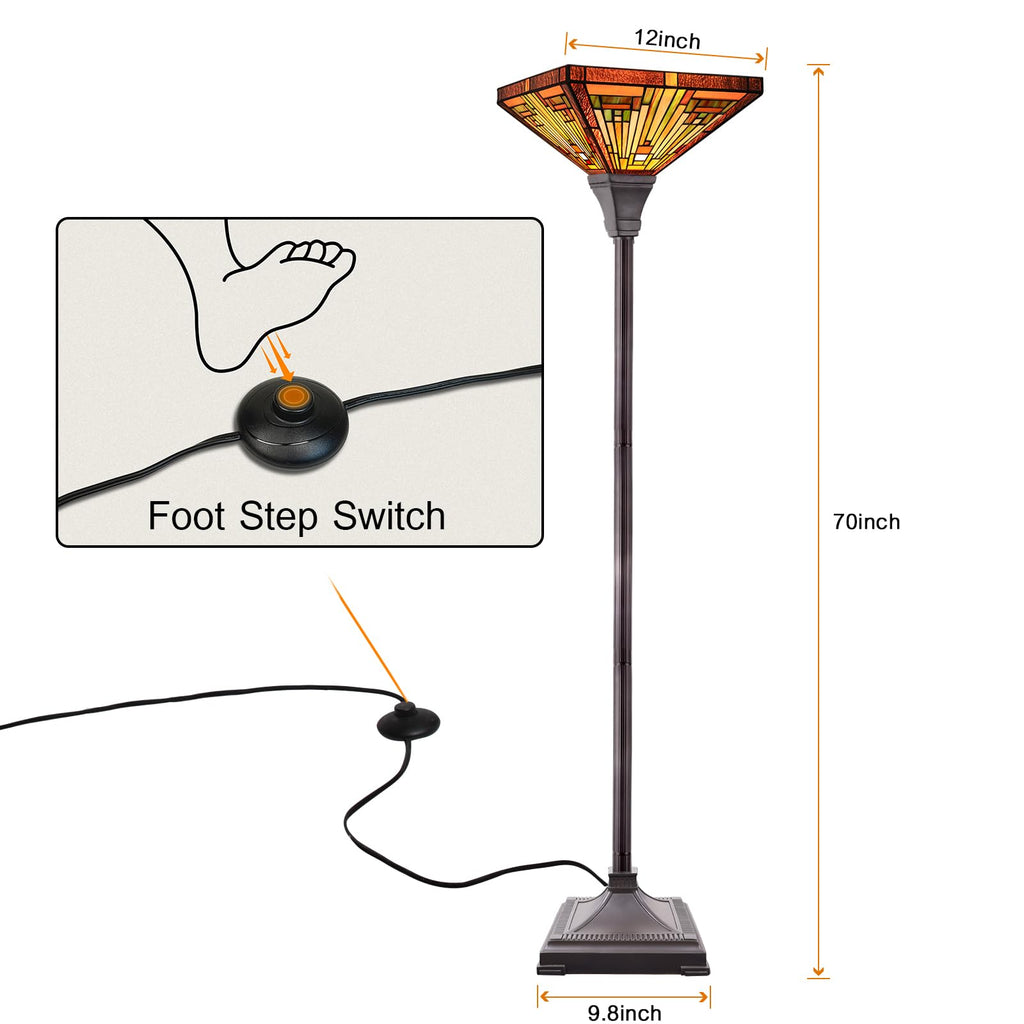 Lamp Antique Amber Brown Stained Glass Torchiere Floor Lamp
