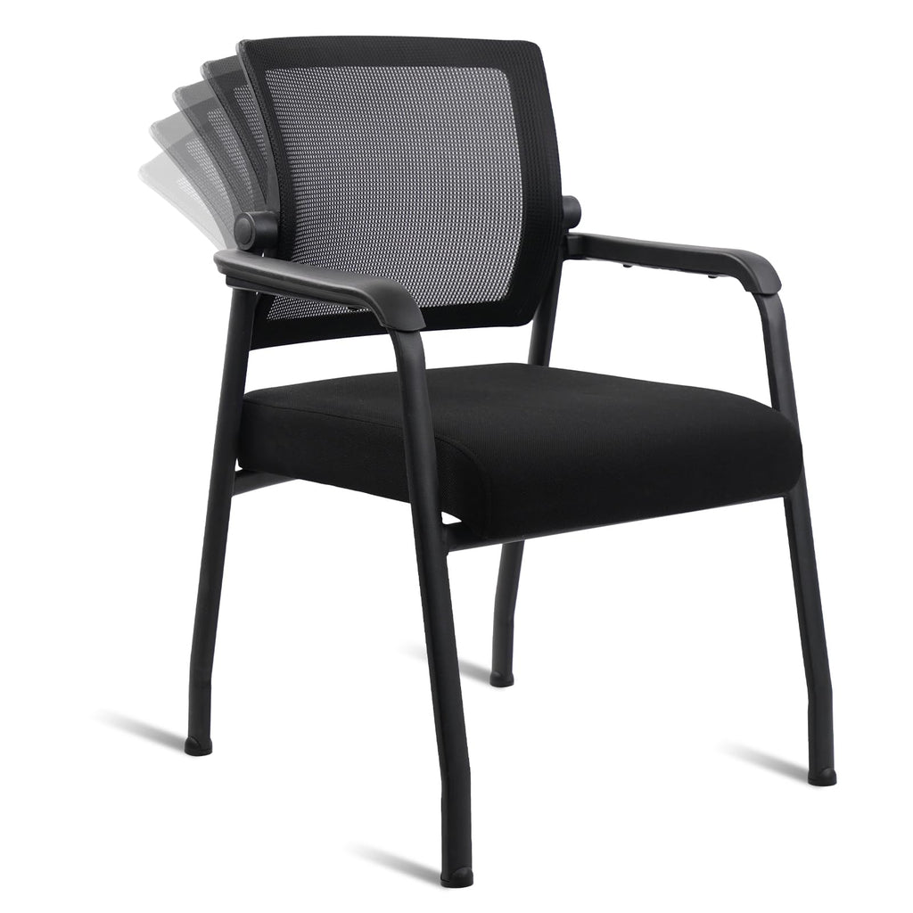 Desk Chair No Wheels with Adjustable Mesh Backrest, Arm Chair with Ergonomic Lumbar Support and Thickened Seats Cushion, Waiting Room Chairs for Office School Church Guest Reception
