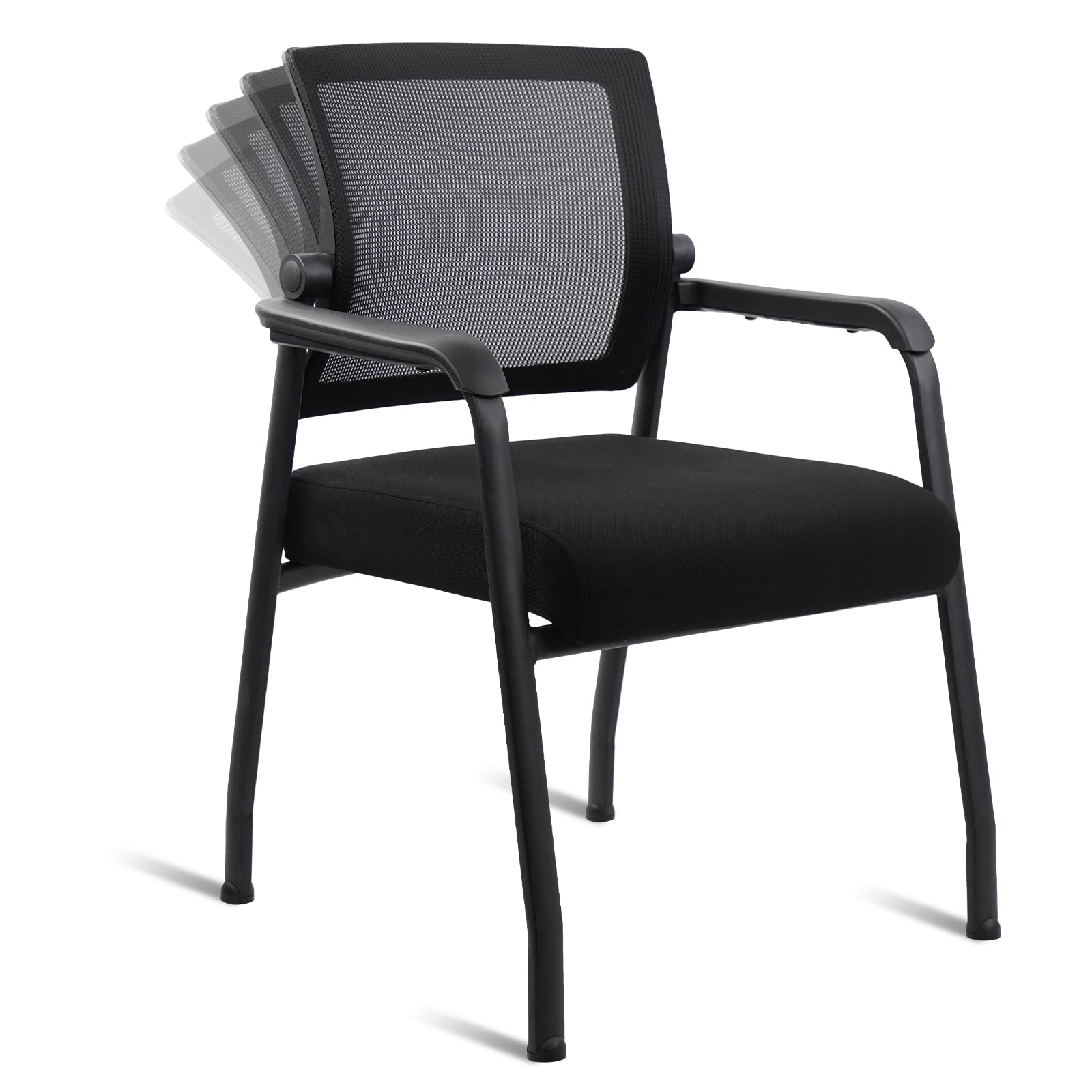Desk Chair No Wheels with Adjustable Mesh Backrest, Arm Chair with Ergonomic Lumbar Support and Thickened Seats Cushion, Waiting Room Chairs for Office School Church Guest Reception