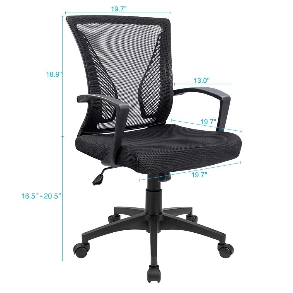 (2, Black) Office Chair Ergonomic Computer Desk Mesh Chair Mid Back Swivel Lumbar Support with Armrest