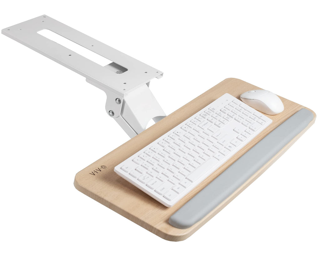 Adjustable Computer Keyboard and Mouse Platform Tray Ergonomic Under Table Desk Mount Drawer Underdesk Shelf, Light Wood