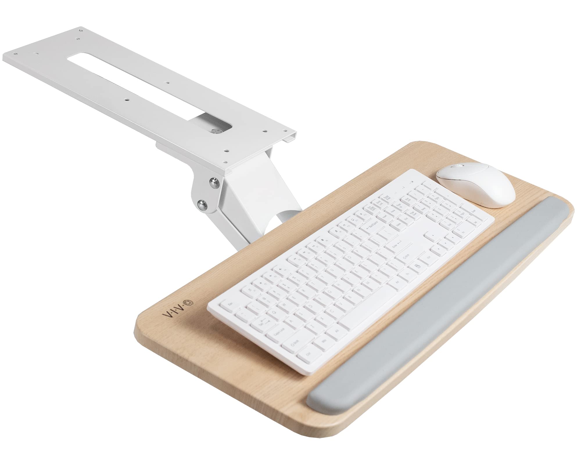 Adjustable Computer Keyboard and Mouse Platform Tray Ergonomic Under Table Desk Mount Drawer Underdesk Shelf, Light Wood