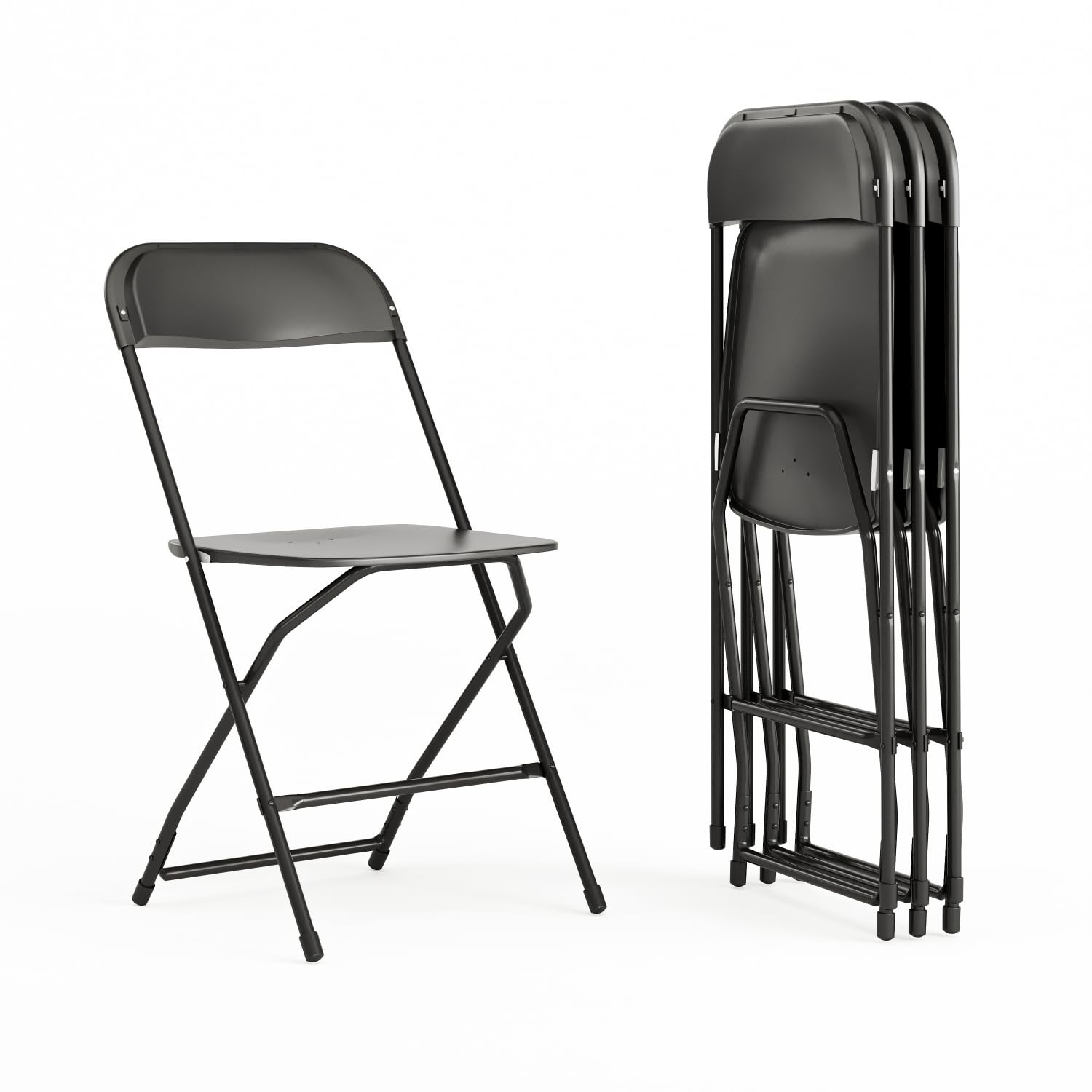 Set of 4,Hercules Series Plastic Folding Chairs for Parties and Weddings, Stackable Commercial Event Seats with 650-lb. Static Weight Capacity, Black