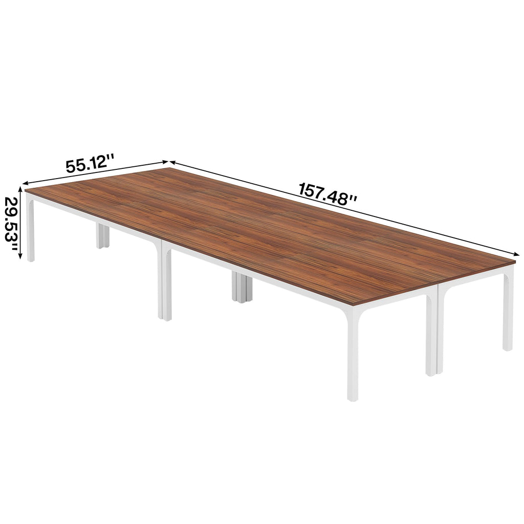 6.5 FT Conference Room Table, 78.74" W x 27.56" D Large Office Conference Table, Modern Seminar Meeting Table Desk for Boardroom, Meeting Room (4, Brown and White)