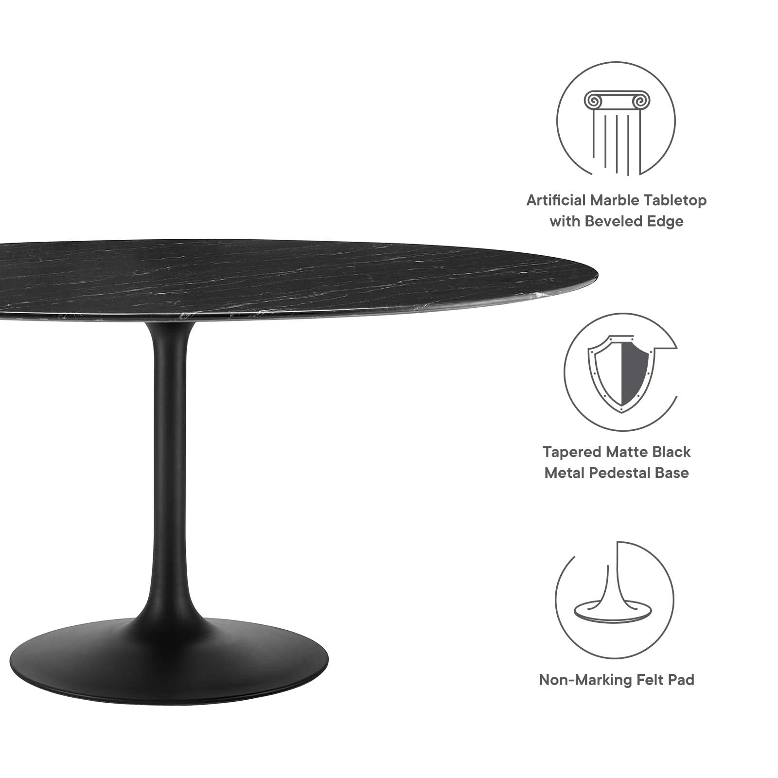Modway Lippa Dining Table, 60", Black Black