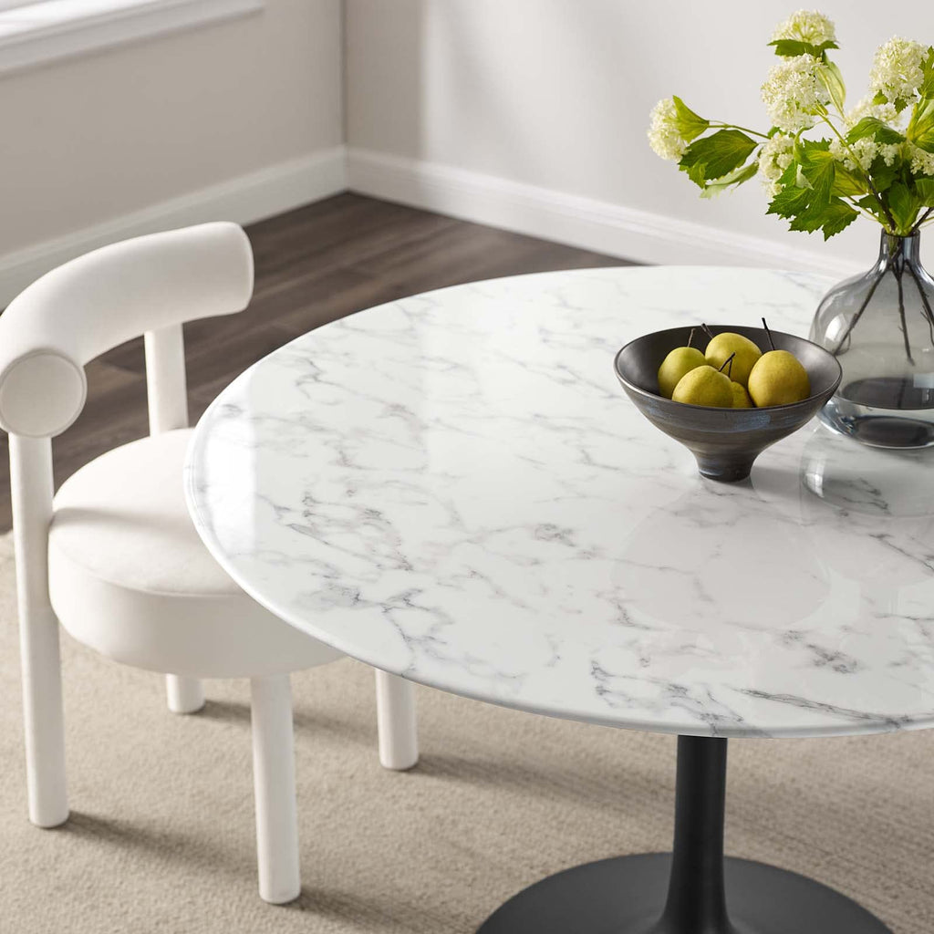 Modway Lippa 47" Round Artificial Marble Dining Table, Top, Black Base