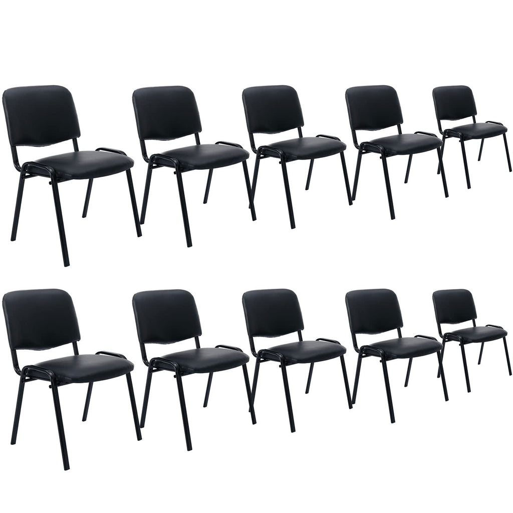 Set of 10, Black PU Leather, Stackable Office Guest Chairs, Reception Waiting Room Chairs with Padded Seat & Back, Armless No Wheels Conference Chairs for Office Meeting Lobby