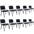 Set of 10, Black PU Leather, Stackable Office Guest Chairs, Reception Waiting Room Chairs with Padded Seat & Back, Armless No Wheels Conference Chairs for Office Meeting Lobby