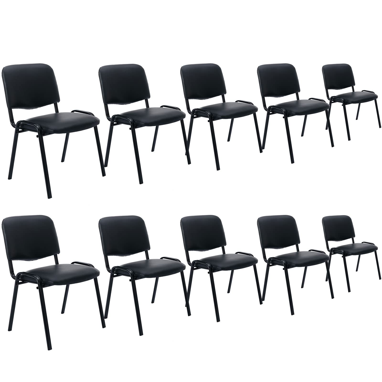 Set of 10, Black PU Leather, Stackable Office Guest Chairs, Reception Waiting Room Chairs with Padded Seat & Back, Armless No Wheels Conference Chairs for Office Meeting Lobby
