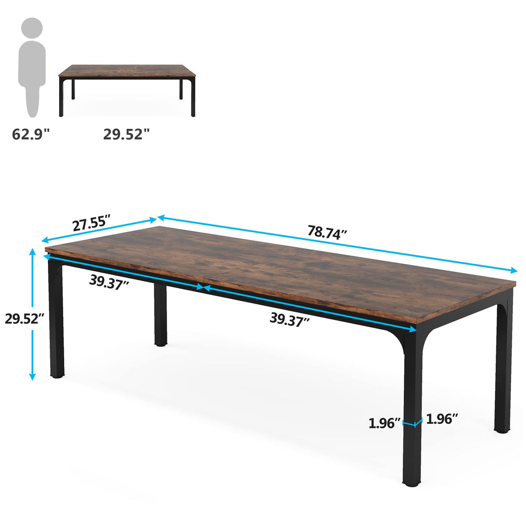 6.5 FT Conference Room Table, 78.74" W x 27.56" D Large Office Conference Table, Modern Seminar Meeting Table Desk for Boardroom, Meeting Room (1, Rustic Brown)