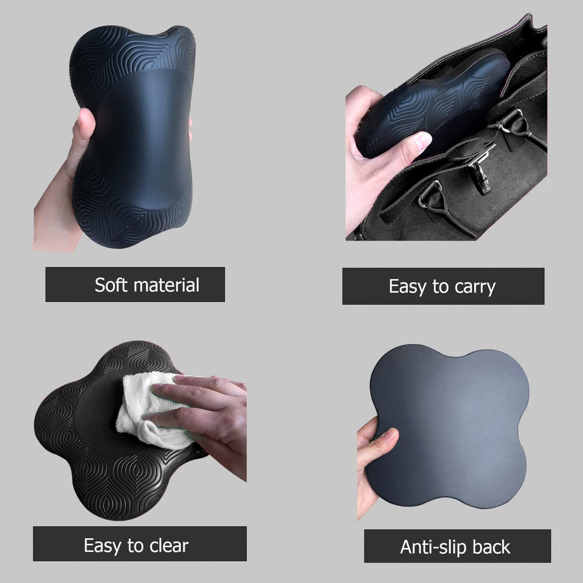 Yoga Knee Guards (Set of 2) - Male and Female Yoga Props and Accessories for Fitness, Travel, Meditation, Kneeling, Balance, Floor, Pilates Pads for Knee and Elbow (black)