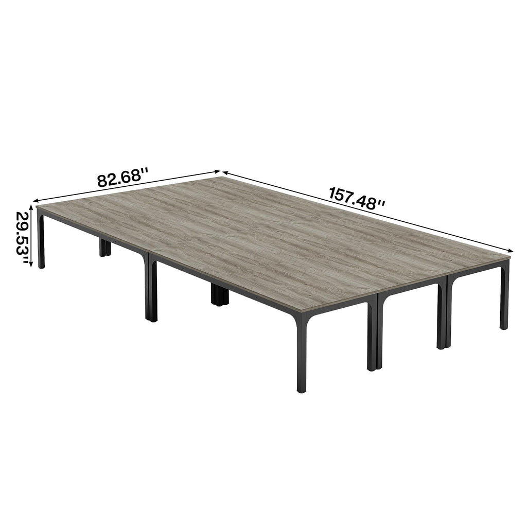 6.5 FT Conference Room Table, 78.74" W x 27.56" D Large Office Conference Table, Modern Seminar Meeting Table Desk for Boardroom, Meeting Room (6, Gray and Black)