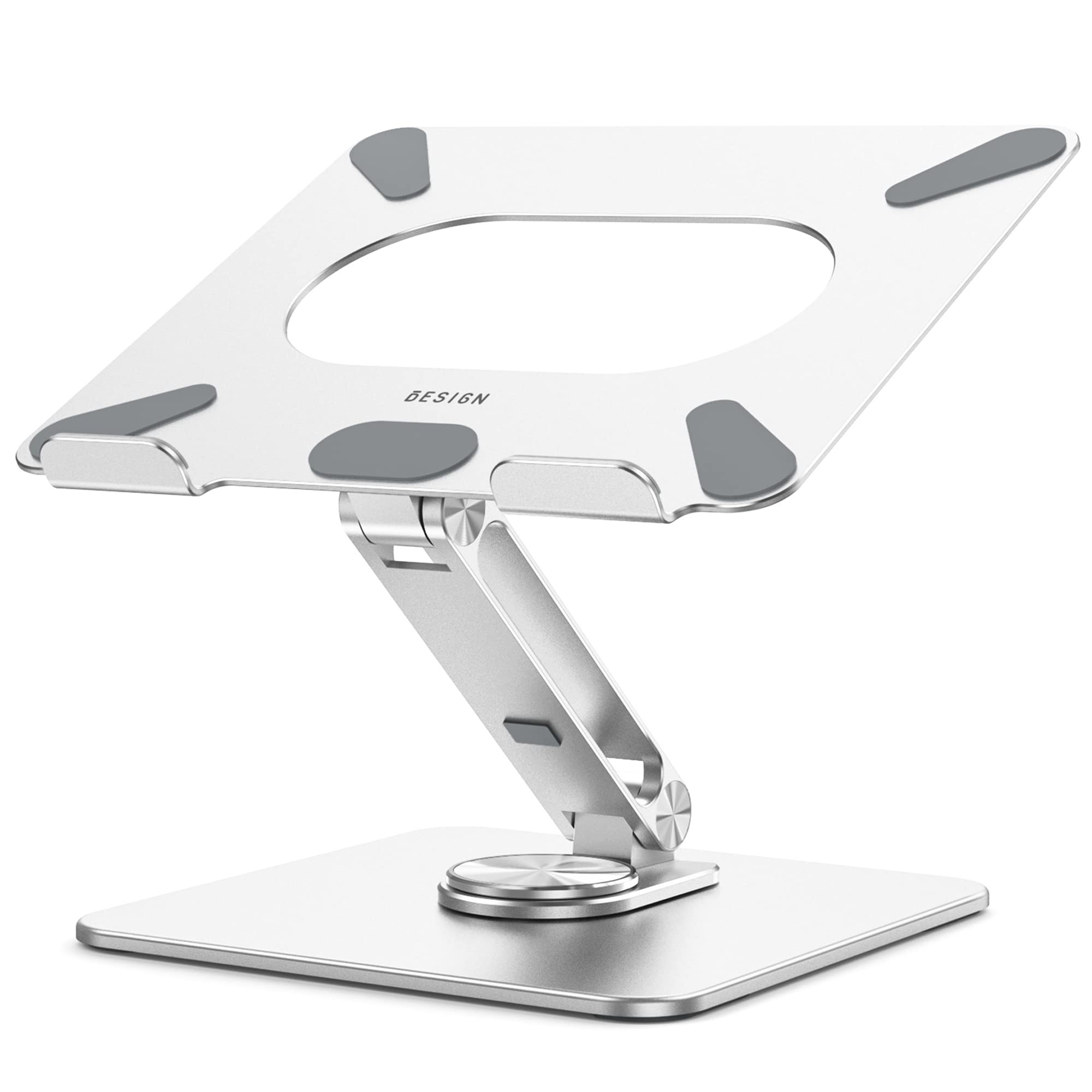 Laptop Stand with 360 Rotating Base, Ergonomic Adjustable Notebook Riser, Foldable Computer Holder Compatible with 10-15.6" Laptops (Silver)