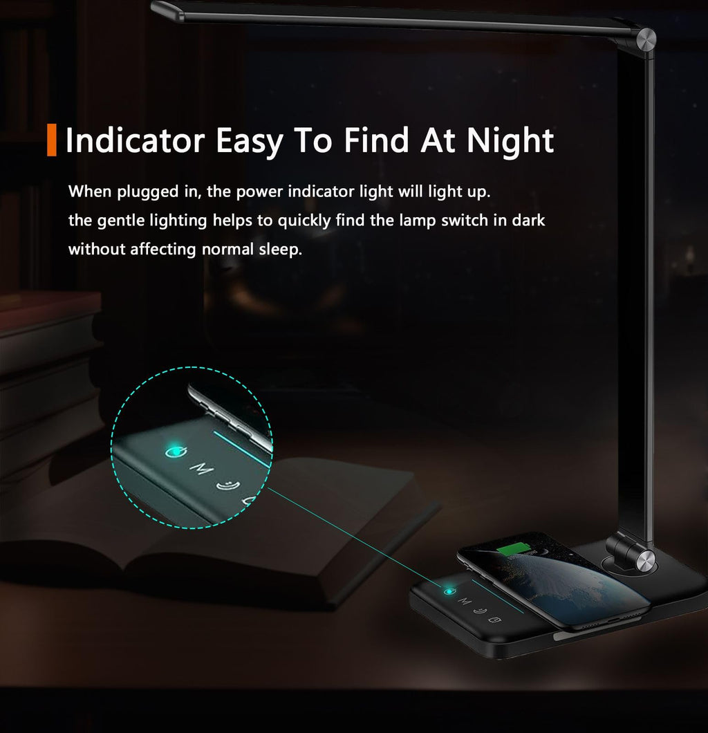 8-in-1 LED Desk Lamp with 10W Fast Wireless Charger,USB Charging Port,Desk Lamps for Home Office,5 Color Mode 7 Brightness Desk Light Night Light,40Min Timer, Reading Table Lamp for Bedroom