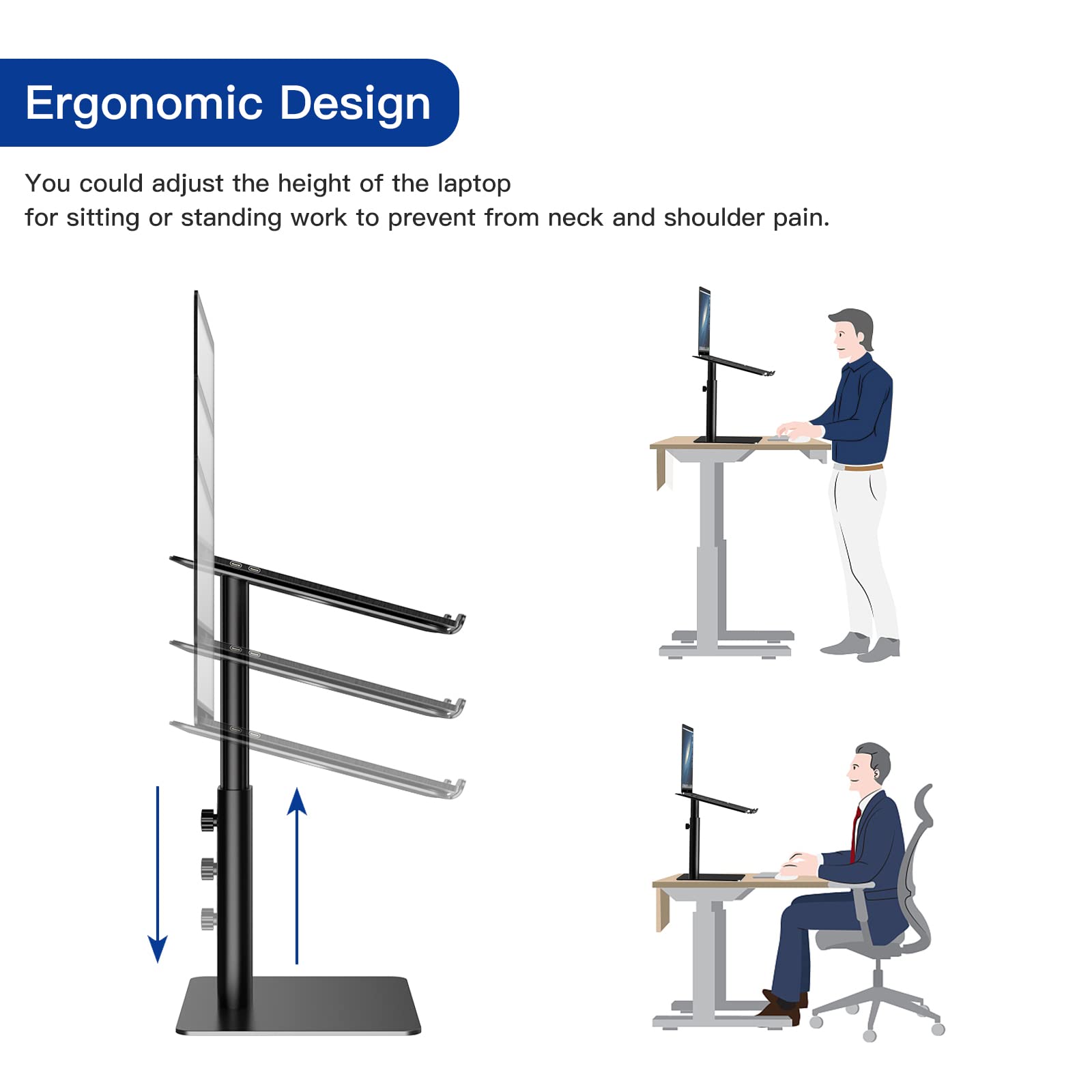 Laptop Stand, Ergonomic Adjustable Notebook Riser for Standing Work, Compatible with Air, Pro, Dell, HP, Lenovo More 10-14" Laptops, Black