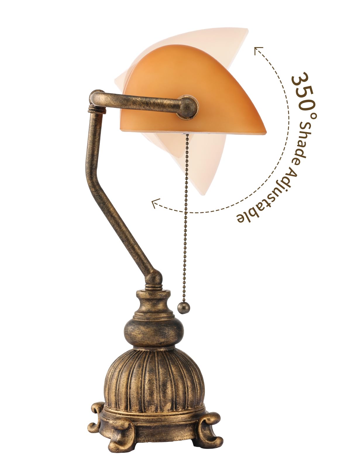 Retro Amber Glass Bankers Desk Lamp,LED Bulb Included