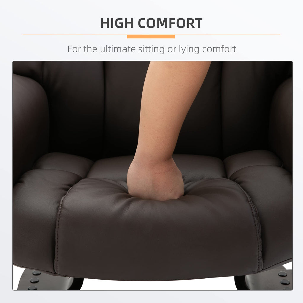Recliner Chair with Ottoman Footrest, 10 Vibration Points, 360° Swivel Reclining Chair, Faux Leather Living Room Chair with Side Pocket and Remote Control, Brown