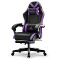 Gaming Chair,Ergonomic Massage Computer Office Desk Chair with Footrest,Pocket Spring Cushion,Reclining Leather Adjustable Gamer Chair with Headrest and Lumbar Support,Purple
