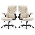 Set of 2, Ergonomic Computer Gaming Office Chair  Heavy Duty Task Desk Swivel Rolling Chairs with Wheels, Flip-up Arms, Adjustable Height, PU Leather,Cream White