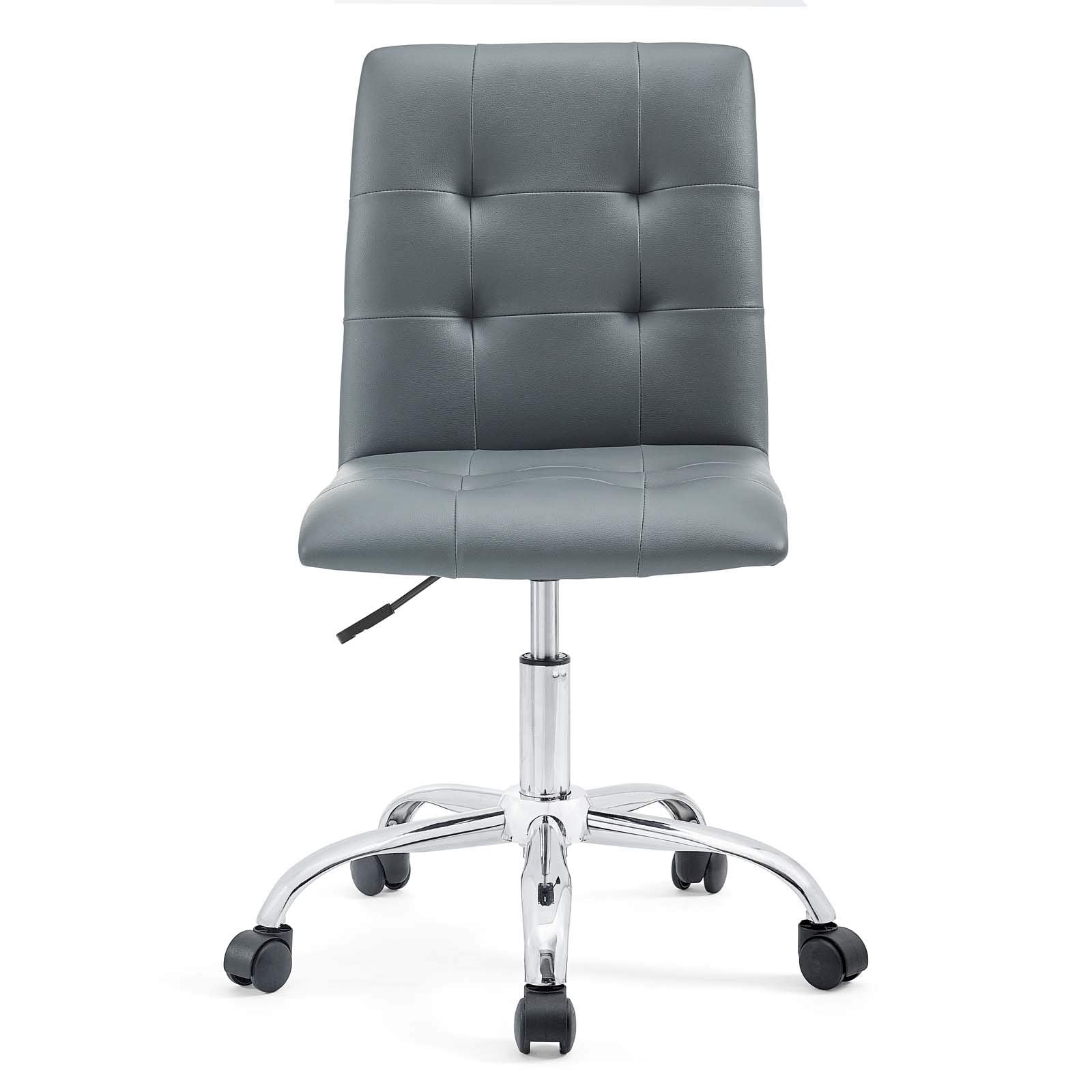 Prim Ribbed Armless Mid Back Swivel Conference Office Chair In Gray