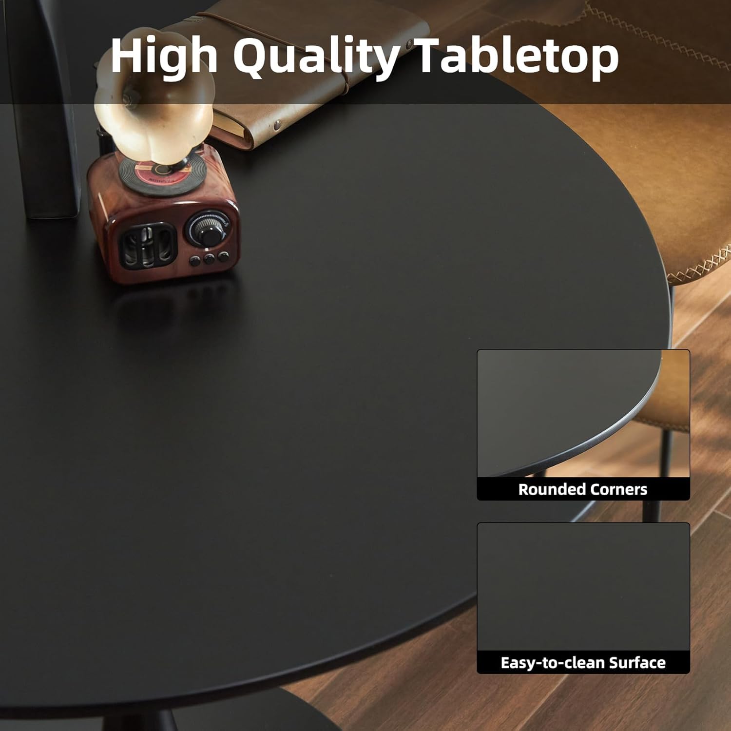 Hansweld Round Dining Table, 24" Circle Tulip Table with Thickened Tabletop & Metal Pedestal, Mid Century Modern Bistro Table for Kitchen, Small Places, Living Room, Cafe (Black)