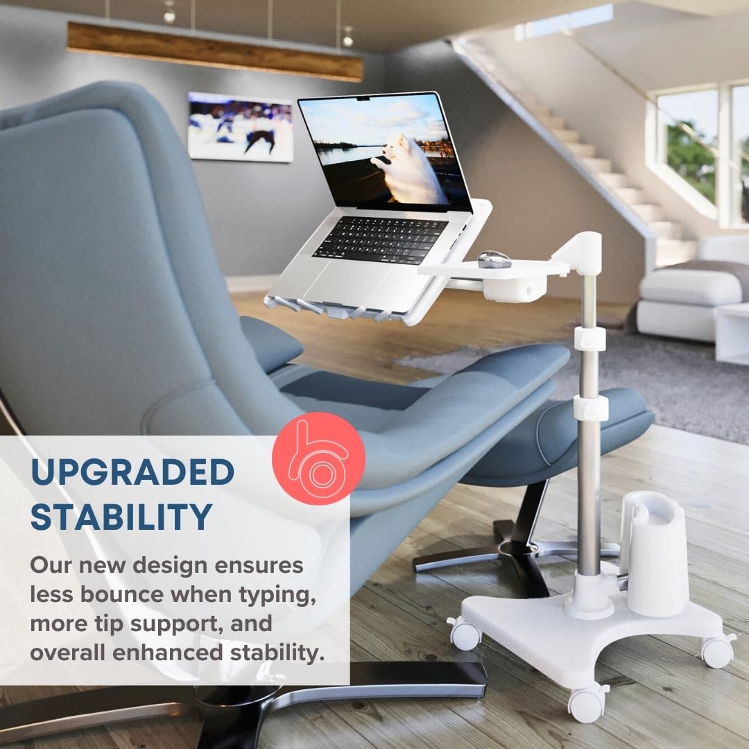 Deluxe Adjustable Laptop Stand – Rolling Computer Desk & Ergonomic Table for Bed, Sofa, or Office – Portable Mobile Workstation with Tilt – Fits Devices up to 16″ - Silver & White