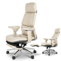Genuine Leather Office Chair with Flexible Footrest, High Back Executive Office Chair with Lumbar Support, Adjustable Tilt Mechanism, Weight Capacity 400 lbs (White)