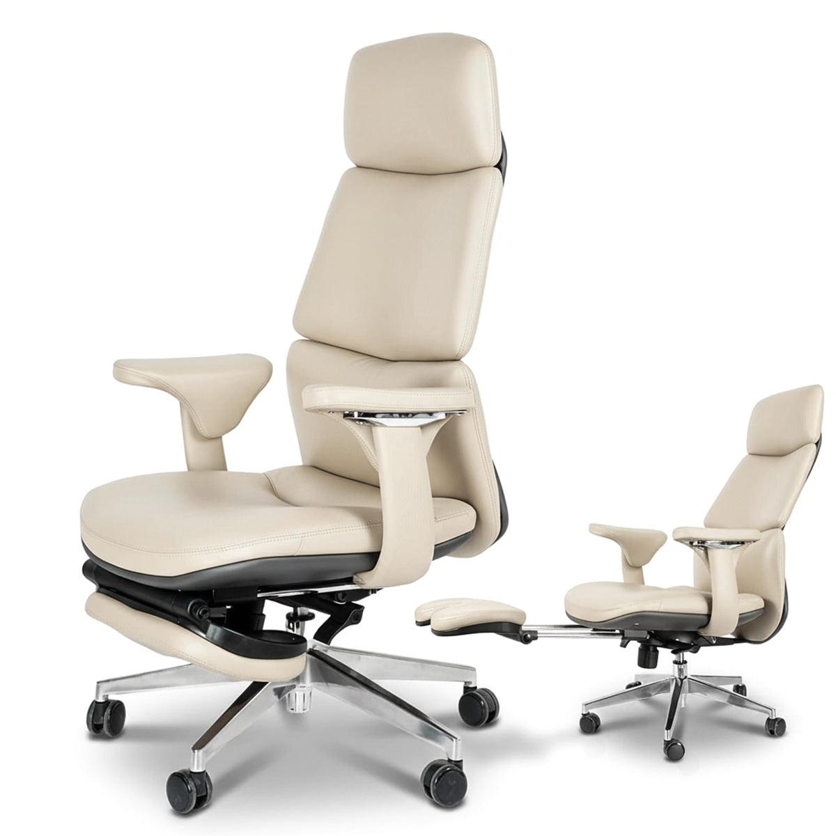 Genuine Leather Office Chair with Flexible Footrest, High Back Executive Office Chair with Lumbar Support, Adjustable Tilt Mechanism, Weight Capacity 400 lbs (White)