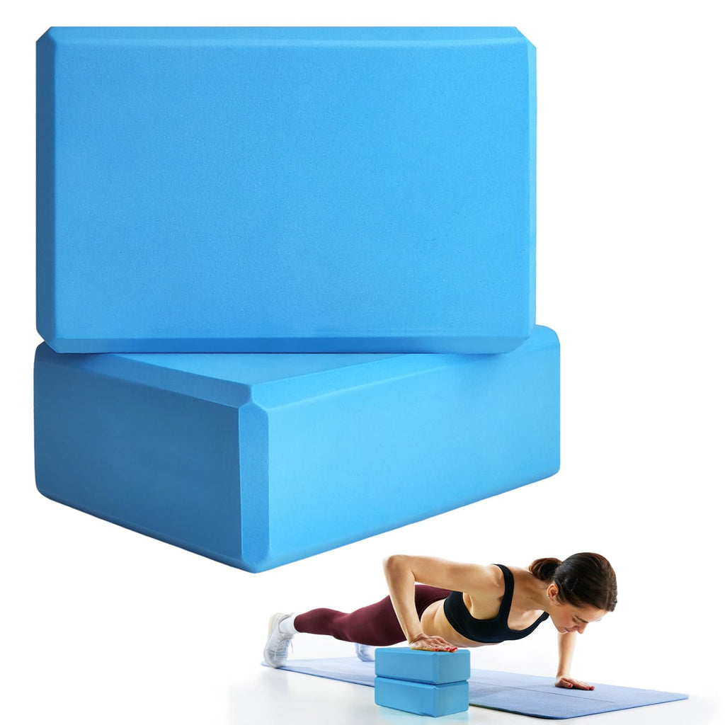2 Pcs Yoga Blocks, 9x6x3 Inch Blue Foam Blocks for Pilates