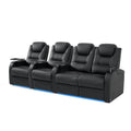 Home Theater Seating Simple Style Top Grain Leather Loveseat Recliner Chair Dual Power Movie Theater Chairs Gaming Sofa Electric Headrest with Tray Table (Black, Row of 4 Loveseat Right)