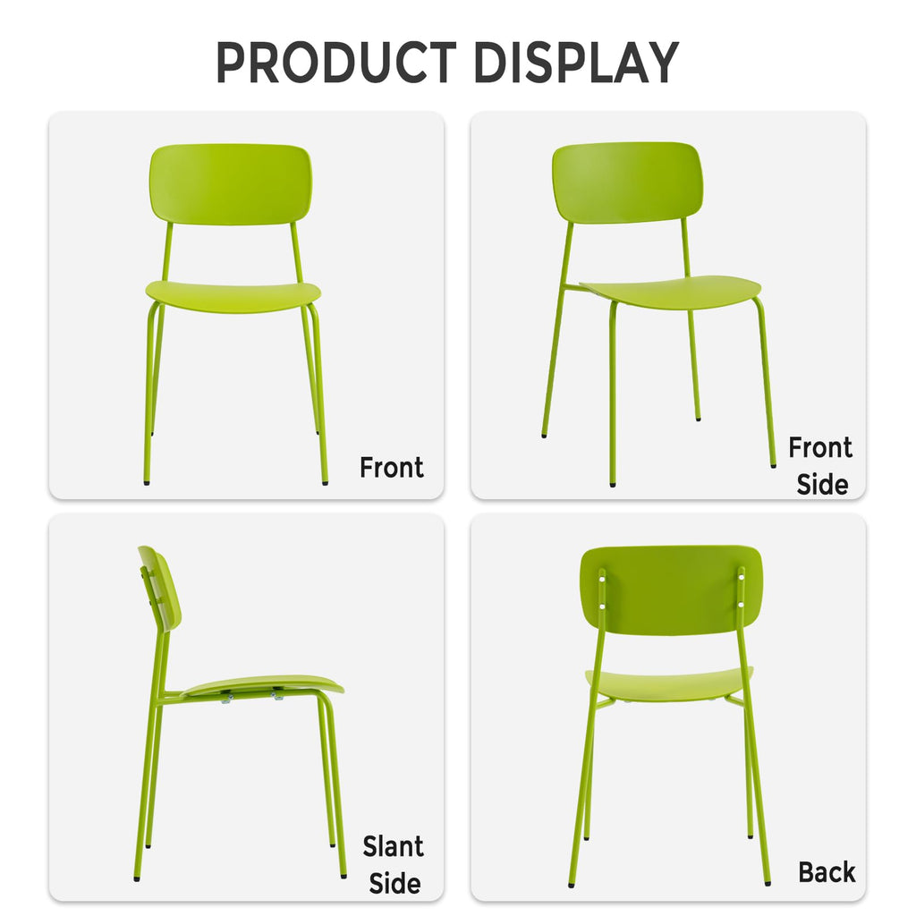 Stackable Chairs Set of 4, Metal Waiting Room Chairs with Plastic Seat, Capacity 300lbs, Stacking Chairs for Office Conference Break Room Lobby, Green