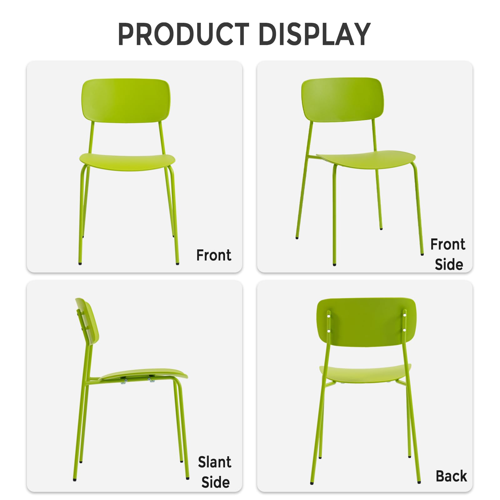 Stackable Chairs Set of 4, Metal Waiting Room Chairs with Plastic Seat, Capacity 300lbs, Stacking Chairs for Office Conference Break Room Lobby, Green