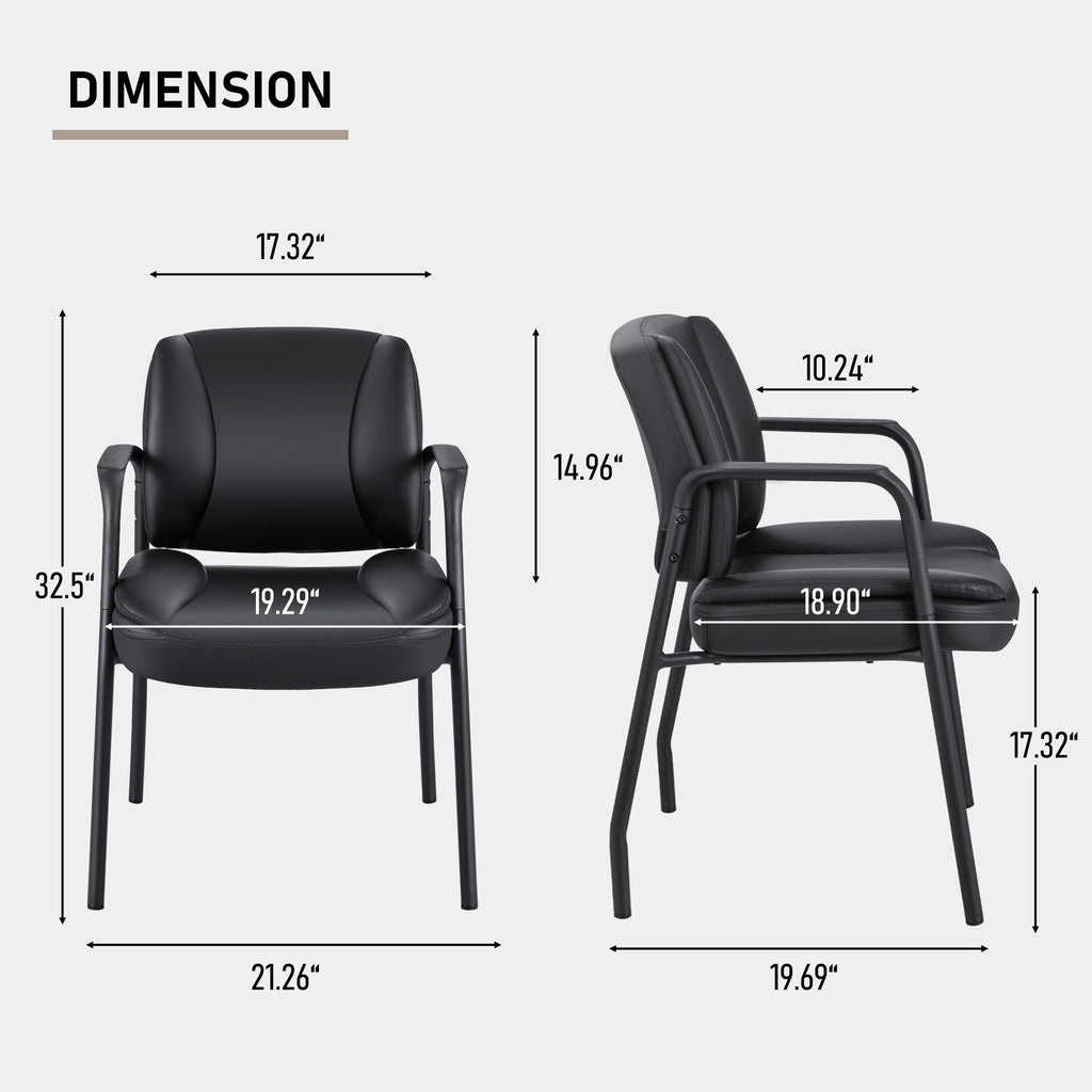 Set of 2, Office Guest Chair Waiting Room Reception Chairs PU Leather Executive Desk Chair with Padded Armrests for Meeting Conference (Black)