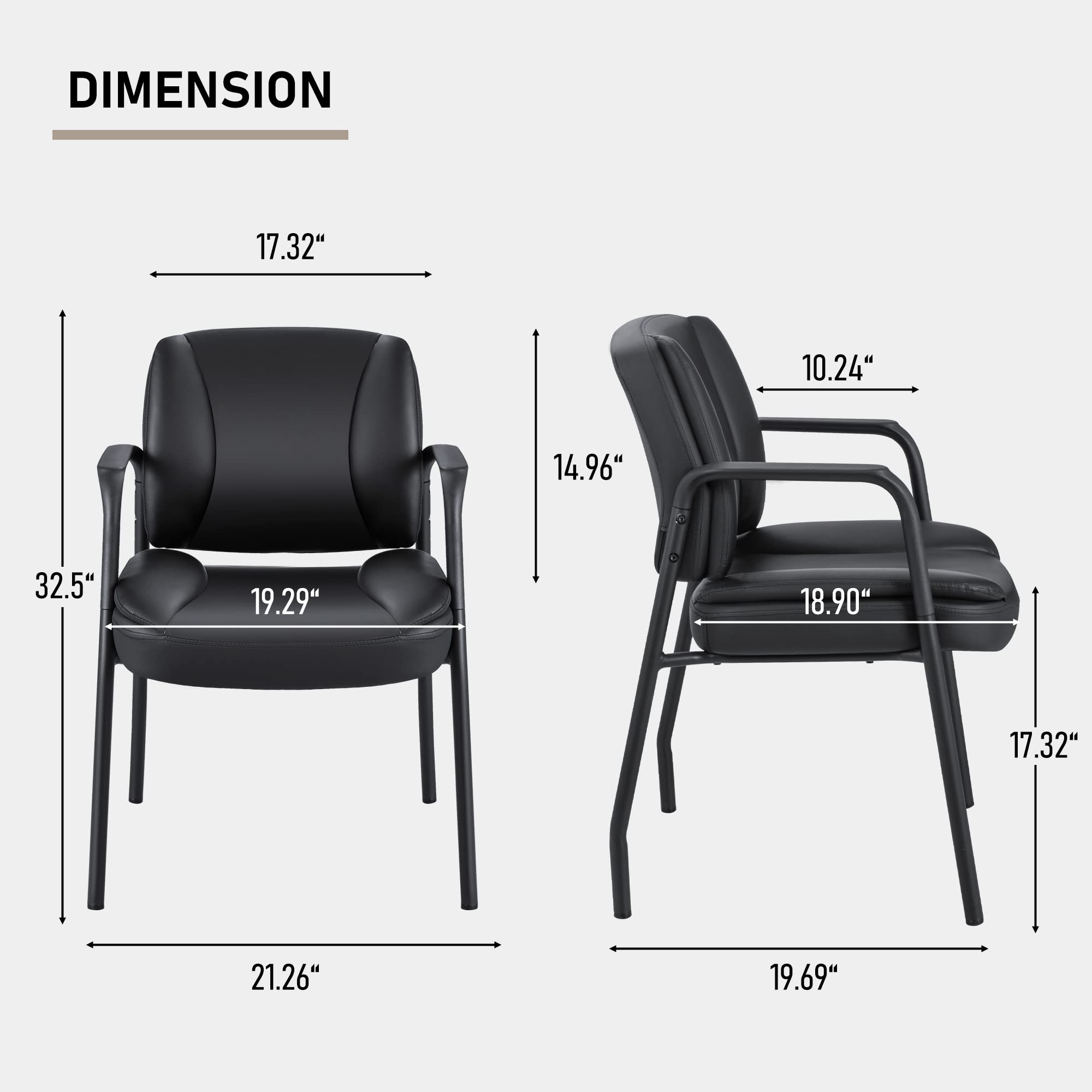 Set of 2, Office Guest Chair Waiting Room Reception Chairs PU Leather Executive Desk Chair with Padded Armrests for Meeting Conference (Black)