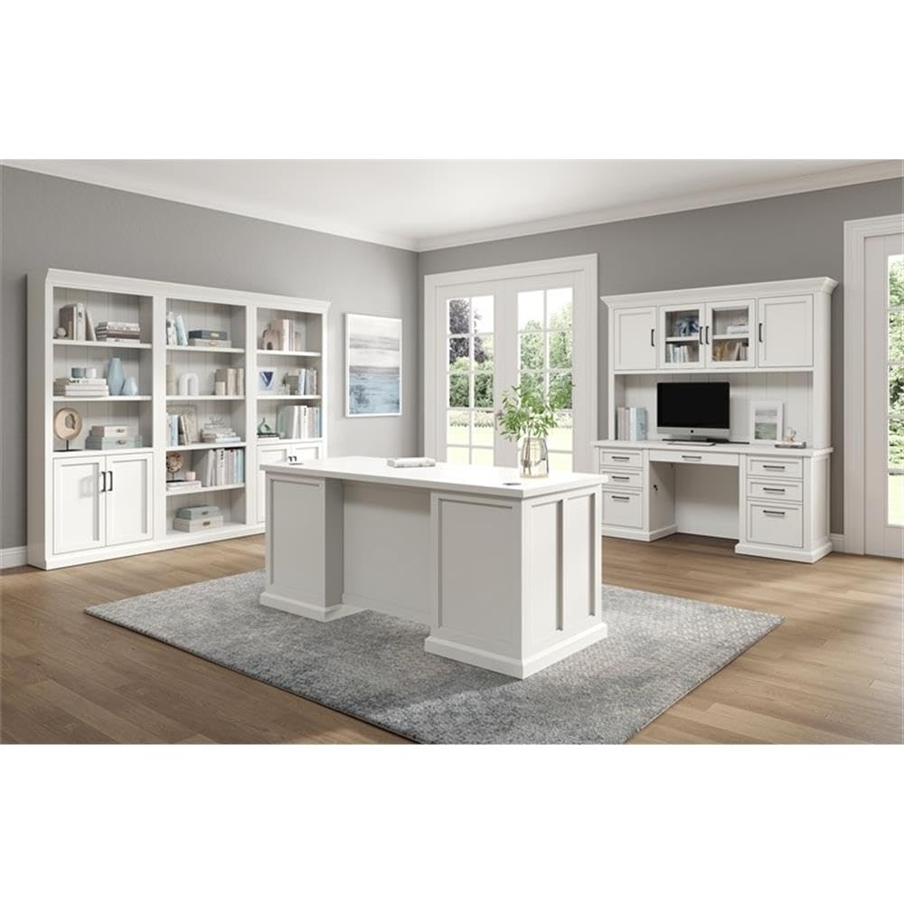 Modern Wood Lower Doors Bookcase Office Bookcase in White