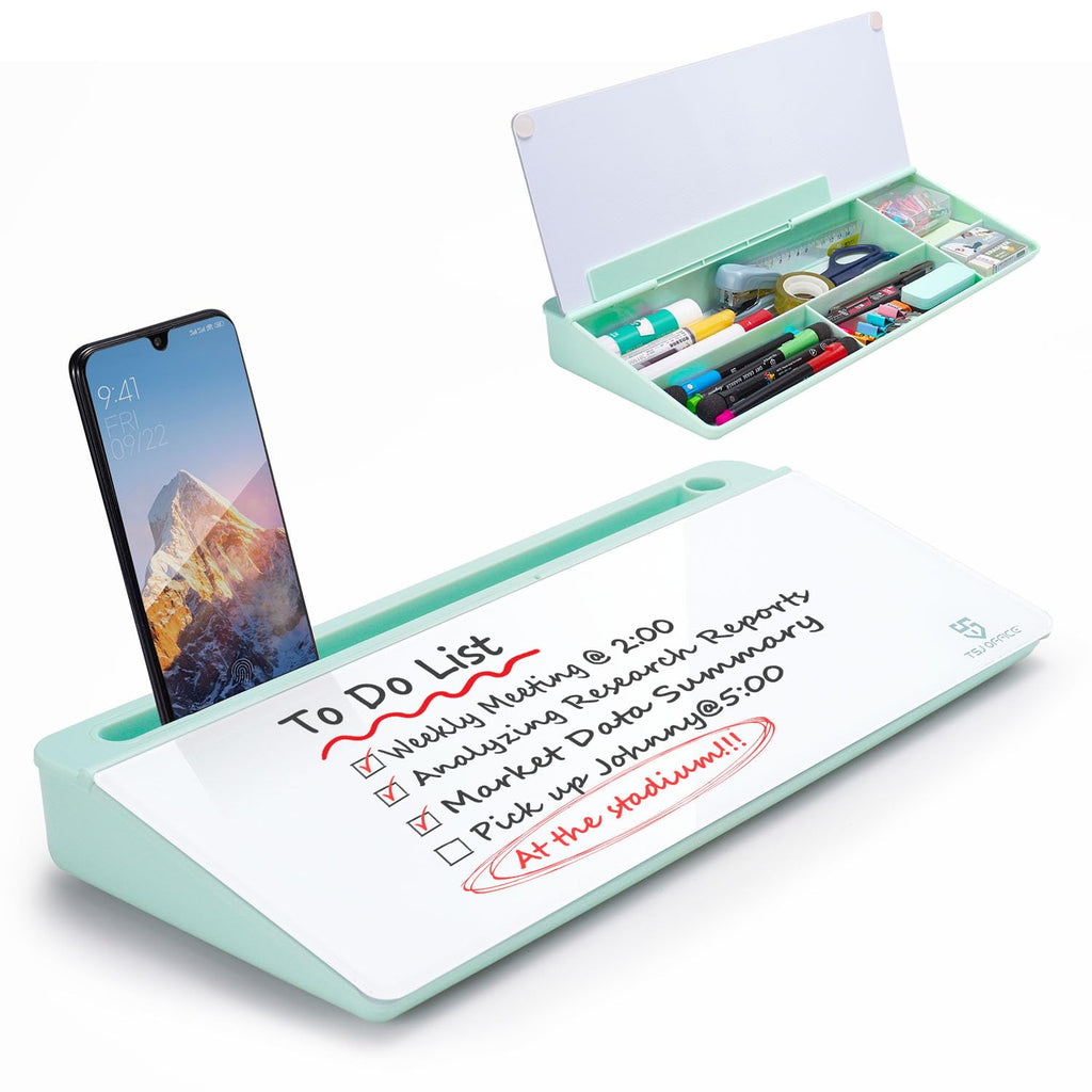 Desktop Whiteboard Dry-Erase-Board - Computer Keyboard Stand White Board Surface Pad with Drawer, Desk Organizers with Accessories for Office, Home, School Supplies - Green